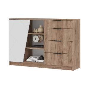 ОРЕГОН КМ 01 Комод 1400 (1400х950х400) Фасад МДФ БЕЛЫЙ СУПЕРМАТ,ДУБ КРАФТ ТАБАЧНЫЙ/Корпус ДУБ КРАФТ ТАБАЧНЫЙ