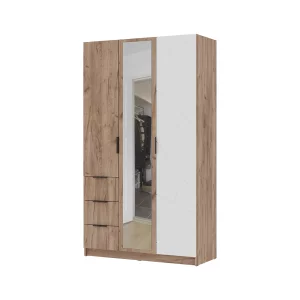 ОРЕГОН ШК 03 Шкаф 3х-створчатый (1200х2100х500) Фасад МДФ БЕЛЫЙ СУПЕРМАТ,ДУБ КРАФТ ТАБАЧНЫЙ/Корпус ДУБ КРАФТ ТАБАЧНЫЙ