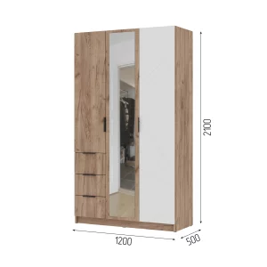 купить орегон шк 03 шкаф 3х-створчатый (1200х2100х500) фасад мдф белый супермат,дуб крафт табачный/корпус дуб крафт табачный в Санкт-Петербурге