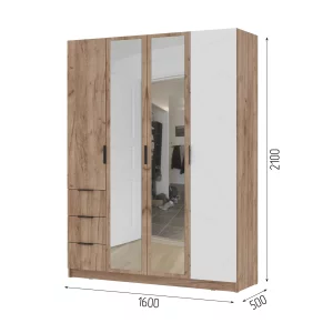 купить орегон шк 04 шкаф 4х-створчатый (1600х2100х500) фасад мдф белый супермат,дуб крафт табачный/корпус дуб крафт табачный в Санкт-Петербурге