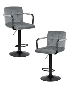Набор 2 шт Стул барный DOBRIN KRUGER ARM BLACK, серый велюр (MJ9-75)