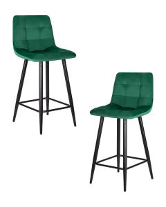 Набор 2 шт Стул полубарный DOBRIN OLIVIA, черные матовые ножки, зелёный велюр (108-64)