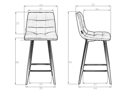 Набор 2 шт Стул полубарный DOBRIN OLIVIA, черные матовые ножки, темно-серый велюр (108-91) фото 10