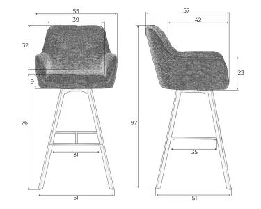 Набор 2 шт Стул барный DOBRIN MARCELLO, серая ткань лен с хлопком (0093) фото 13